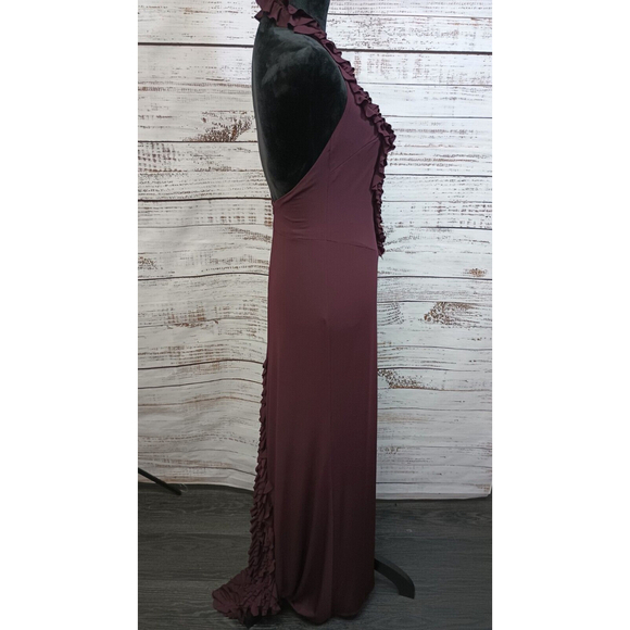 Deep Dark Burgundy Ruffle Formal With Train Absolutely Stunning Size 6 - Picture 4 of 6